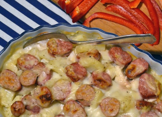 blomkål korv gratäng